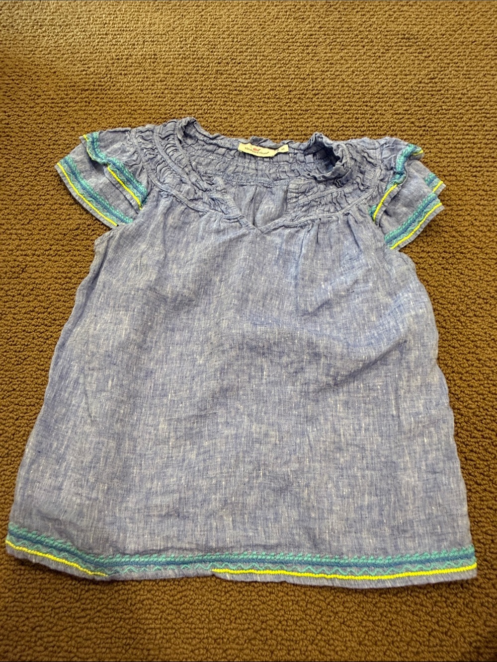 Vineyard vines women's periwinkle blue linen embroidered top